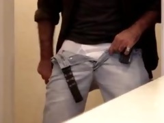 taking off my jeans and showing my bulge